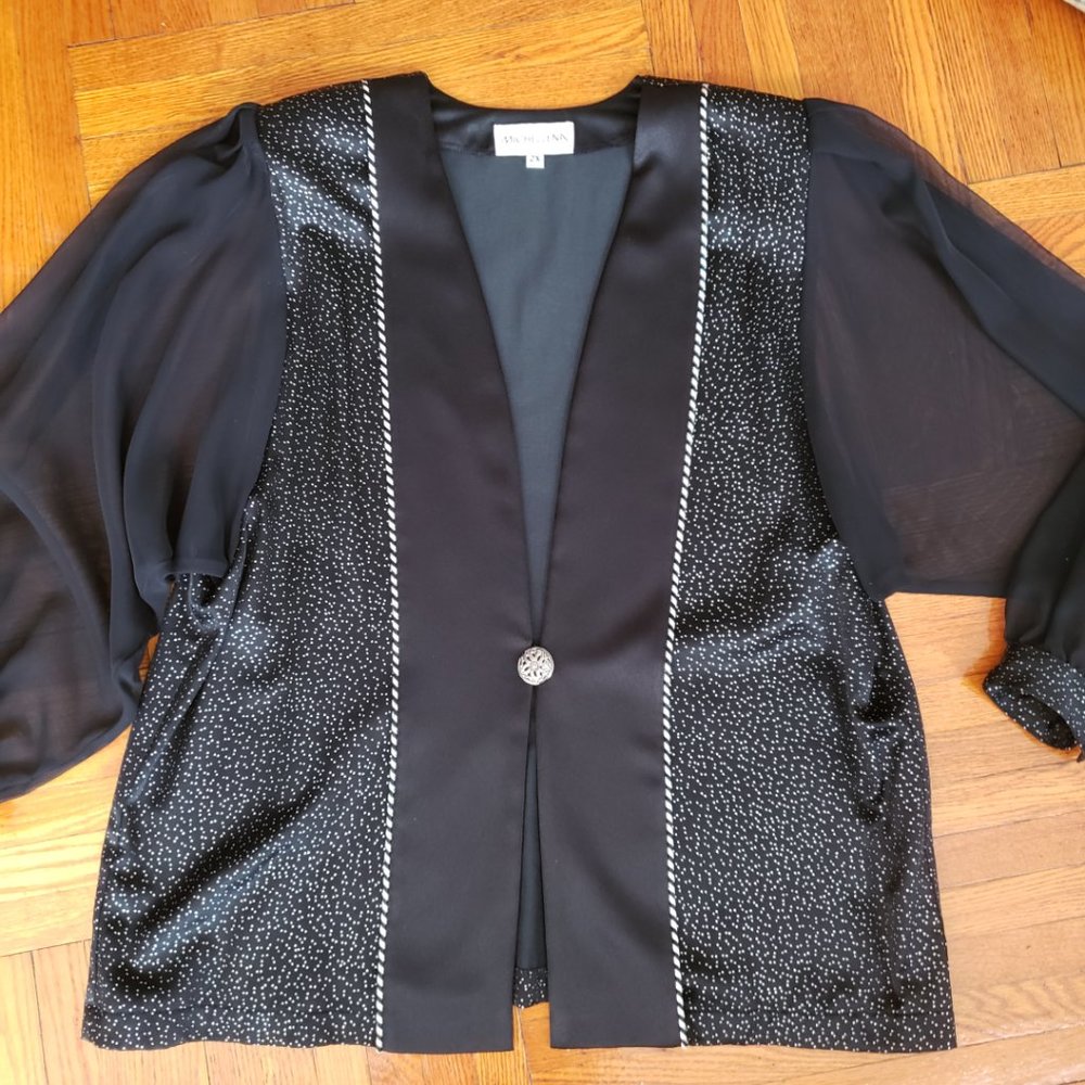 Vintage Elegant Evening Satin Shimmer Jacket sheer sleeves Size 2X